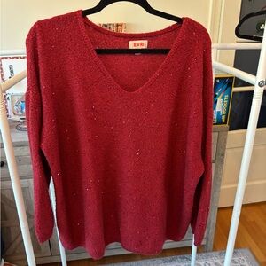 EVRI Women's Sparkling Red V-Neck Sweater